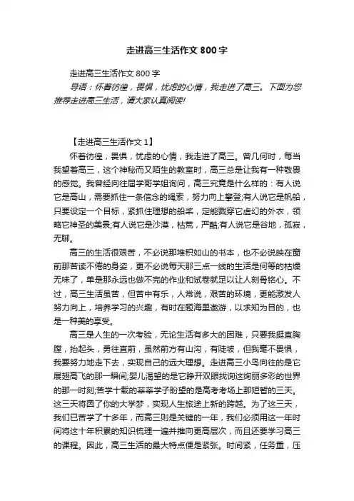 走进高三生活作文800字
