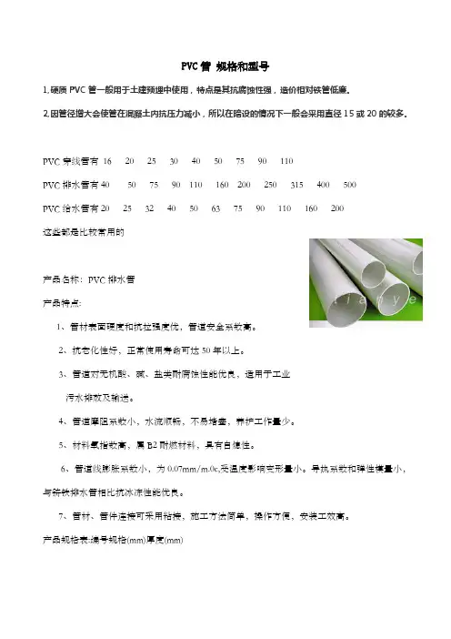 PVC管的规格和型号总结