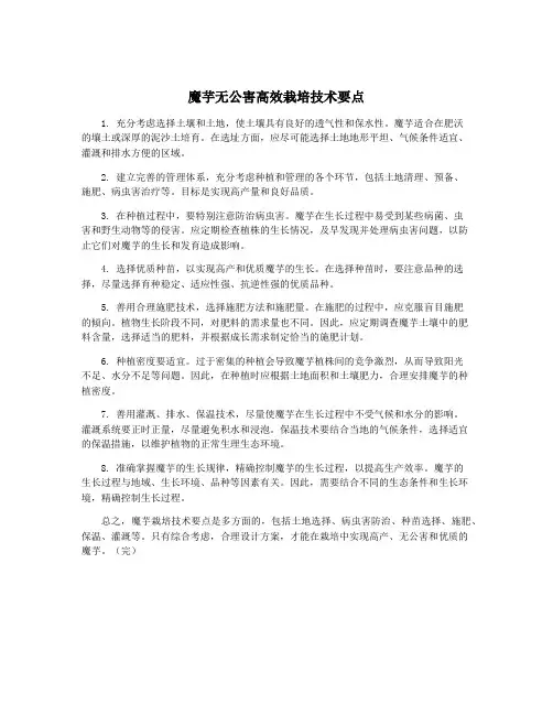 魔芋无公害高效栽培技术要点