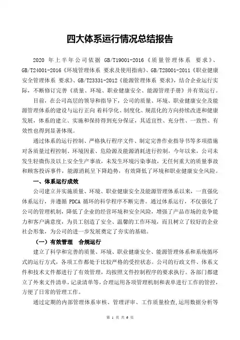 四大体系运行情况工作总结