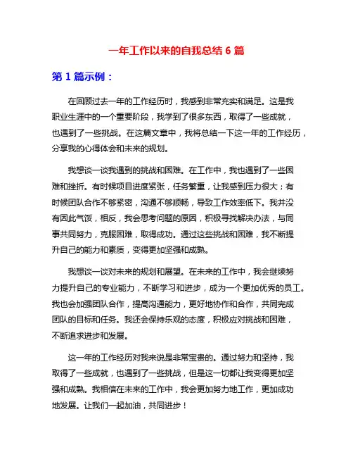 一年工作以来的自我总结6篇