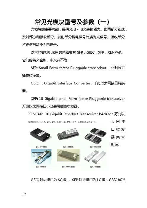 常见光模块型号及参数