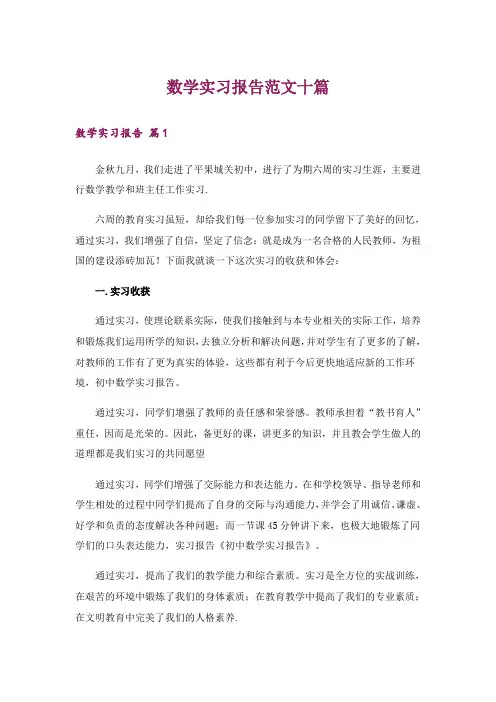 数学实习报告范文十篇