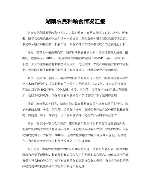 湖南农民种粮食情况汇报