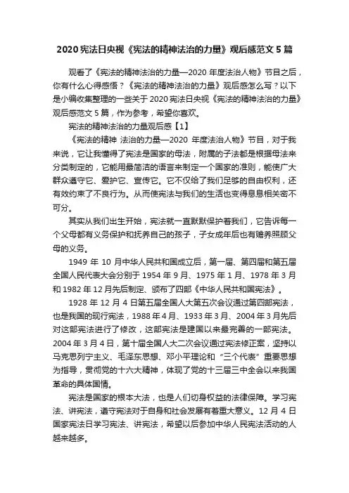 2020宪法日央视《宪法的精神法治的力量》观后感范文5篇