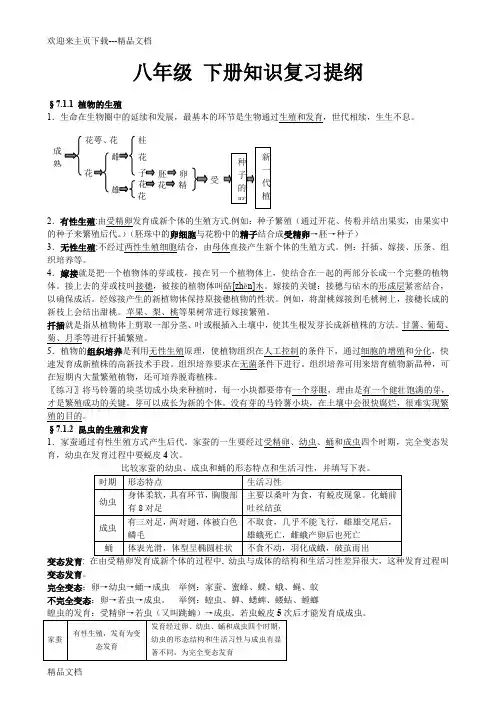 最新冀教版八年级下册生物知识点