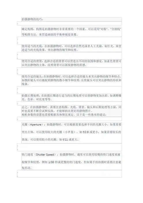 静物拍摄技巧与相机参数设置