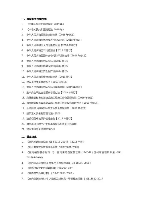 现行标准名称编制各项施工方案的规范名称及编号汇总