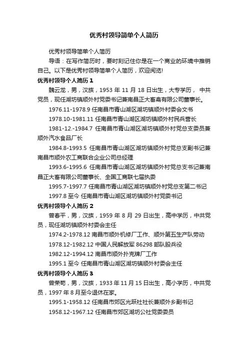 优秀村领导简单个人简历