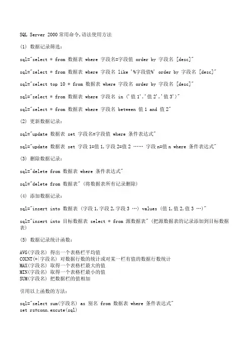 SQL_Server_2000常用命令