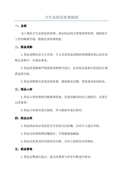 卫生室药房管理制度