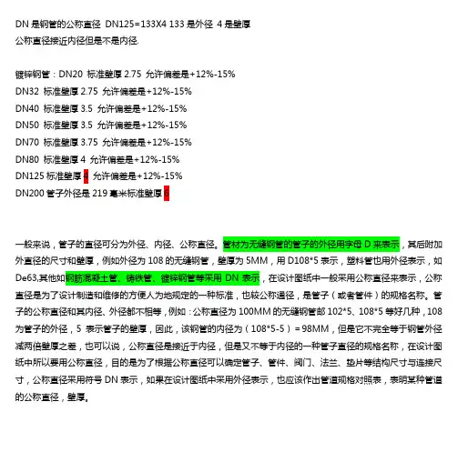 钢管DN表