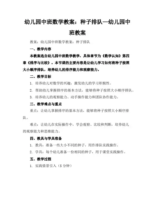 幼儿园中班数学教案：种子排队—幼儿园中班教案