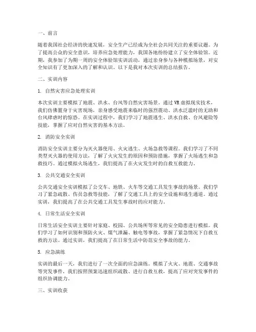 安全体验馆实训总结报告