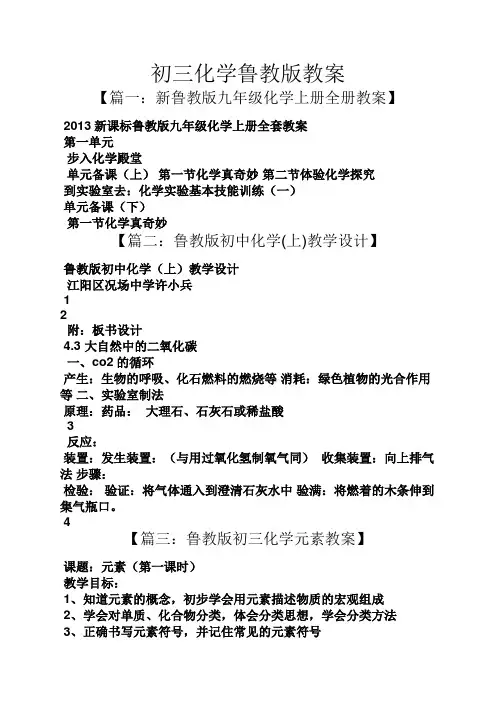初三化学鲁教版教案