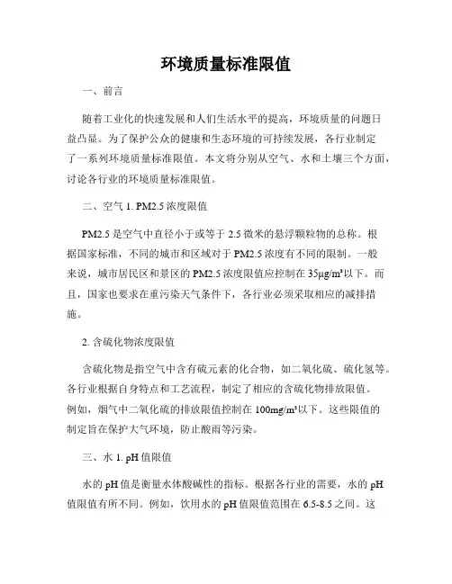 环境质量标准限值