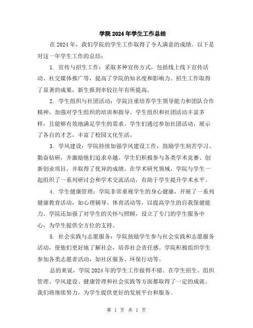 学院2024年学生工作总结
