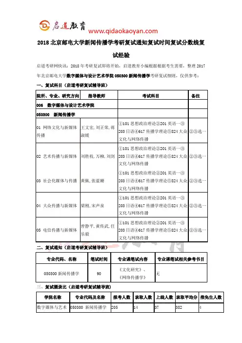 2018北京邮电大学新闻传播学考研复试通知复试时间复试分数线复试经验