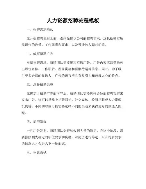 人力资源招聘流程模板