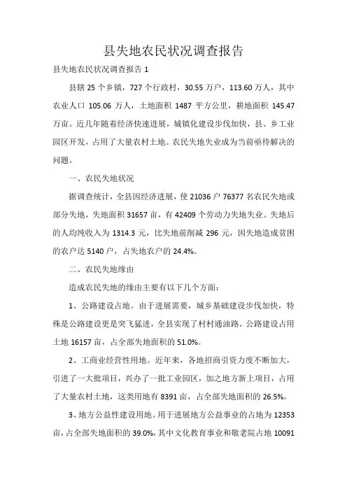 县失地农民状况调查报告