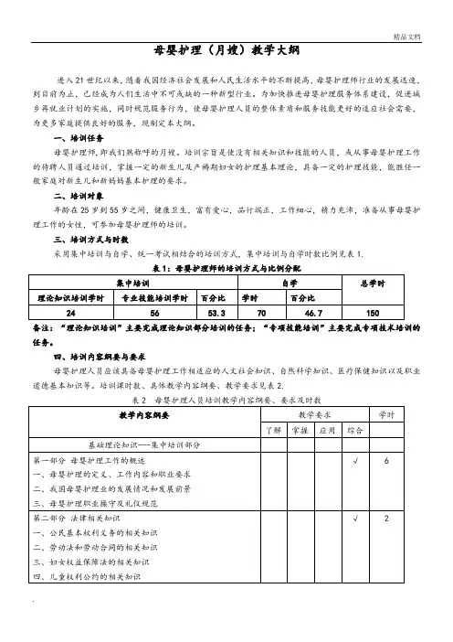 母婴护理教学大纲 (2)
