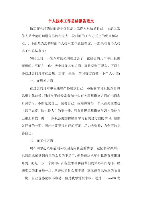 2019年个人技术工作总结报告范文