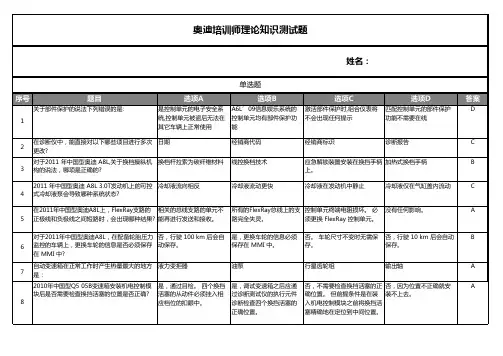 奥迪培训师理论知识测试题