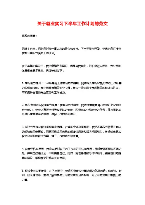 关于就业实习下半年工作计划的范文