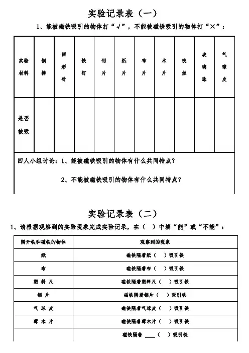 磁铁有磁性实验记录表