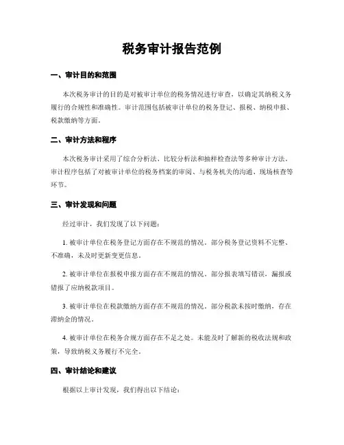 税务审计报告范例