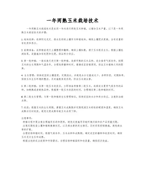 一年两熟玉米栽培技术