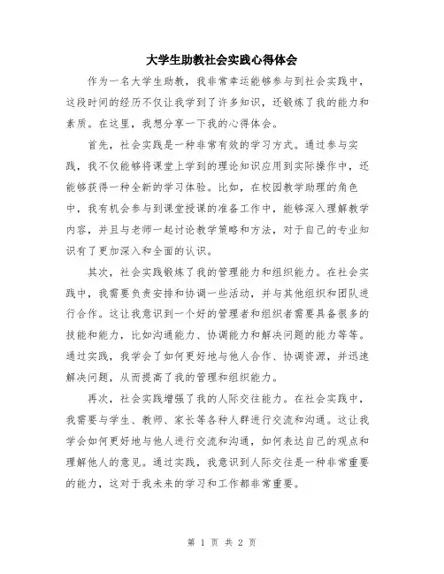 大学生助教社会实践心得体会