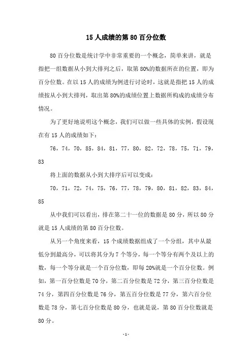 15人成绩的第80百分位数