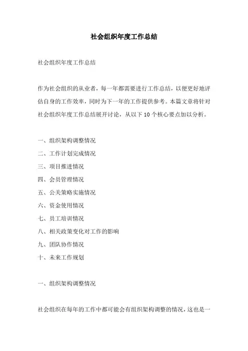 社会组织年度工作总结