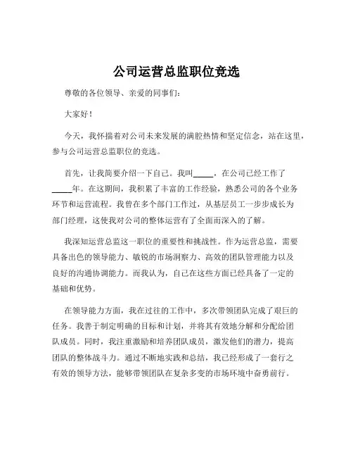 公司运营总监职位竞选
