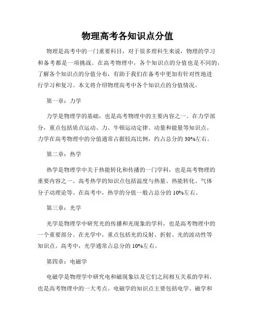 物理高考各知识点分值