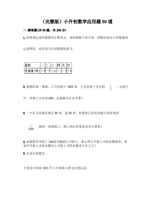(完整版)小升初数学应用题50道加答案(必刷)