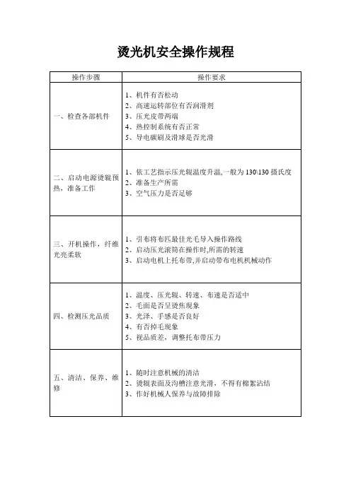 单辊二次烫光机安全操作规程
