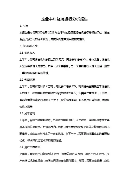 企业半年经济运行分析报告