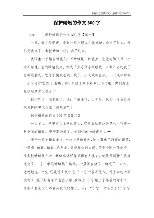保护蜻蜓的作文300字