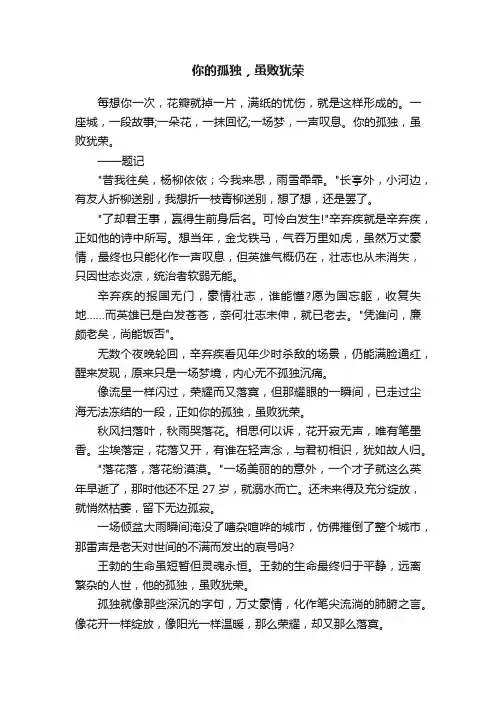 你的孤独，虽败犹荣