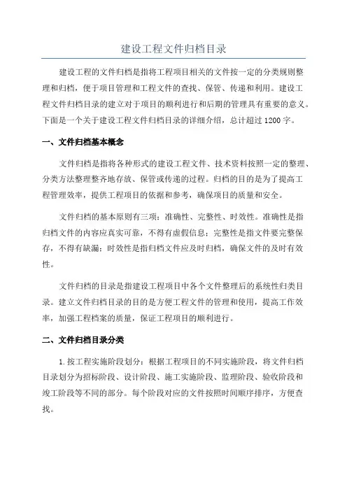 建设工程文件归档目录