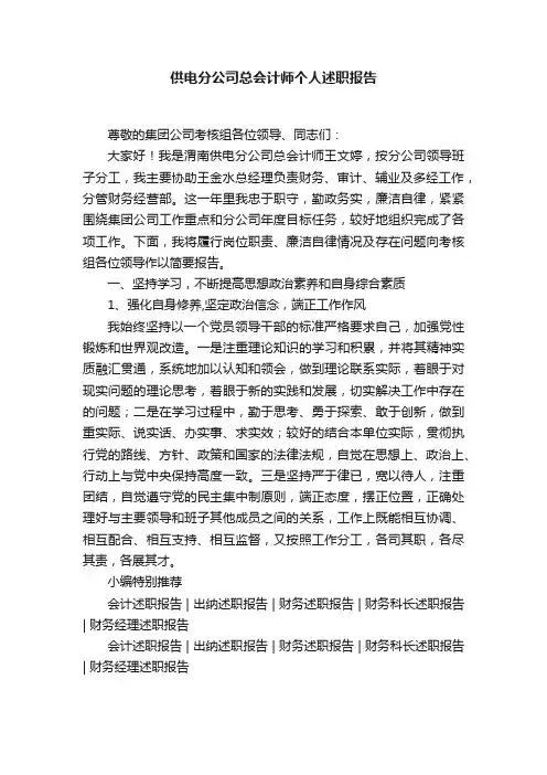 供电分公司总会计师个人述职报告