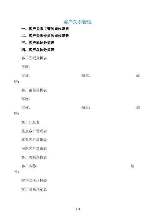 客户关系管理(表格和流程)