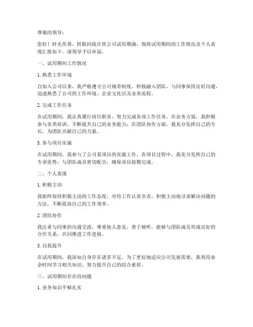 试用期满转正定级报告
