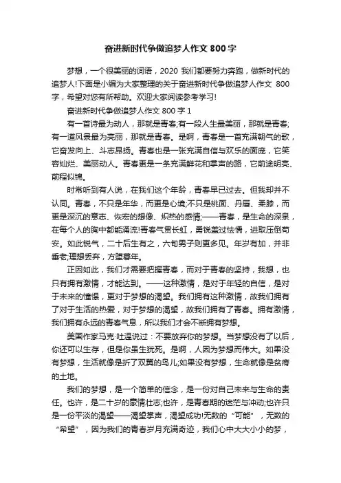 奋进新时代争做追梦人作文800字