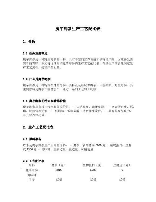 魔芋海参生产工艺配比表