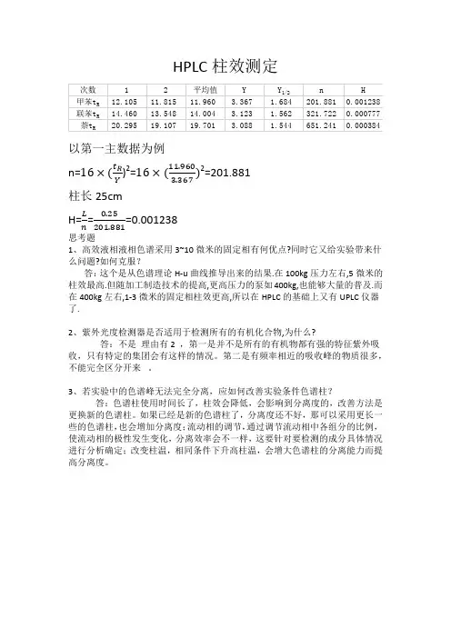 HPLC柱效测定