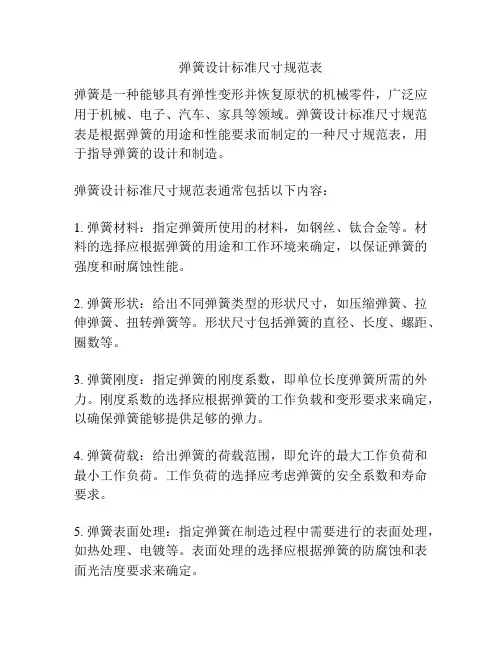 弹簧设计标准尺寸规范表