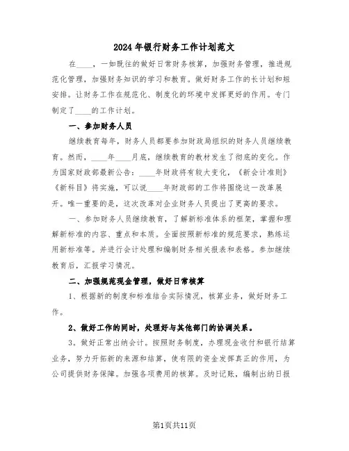 2024年银行财务工作计划范文（5篇）